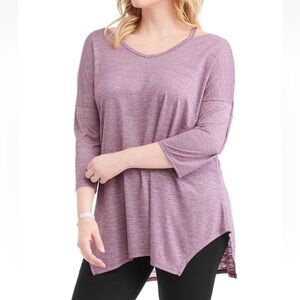 3/$20 TERRA & SKY Mauve Heathered Cutout Shoulder Relaxed Top Size 1X (16W-18W)
